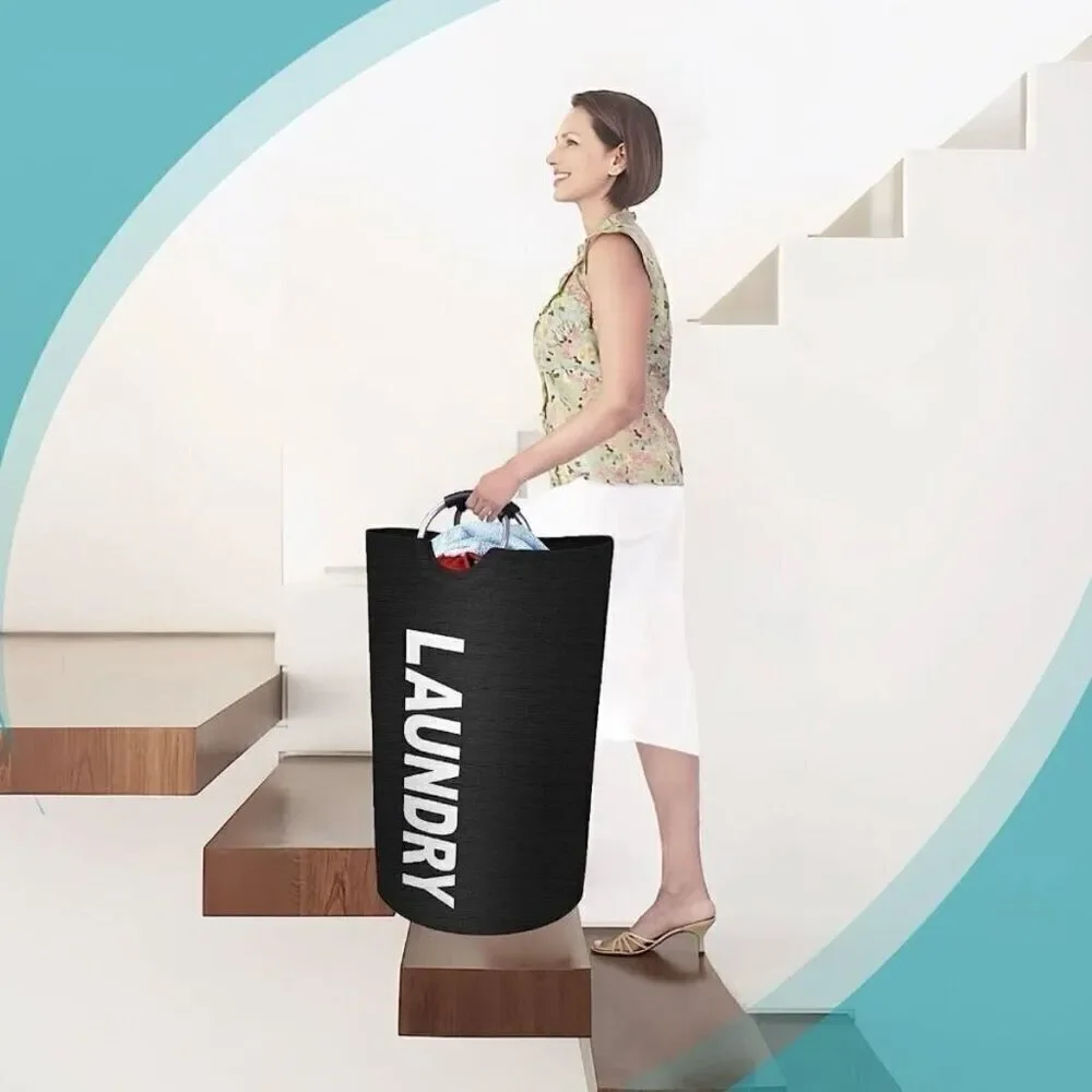 NWT Gorgeous Black 25.1ga Large Collapsible Fabric Laundry Hamper Padded Handles